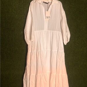 Zara Cream Long Sleeve Maxi Dress